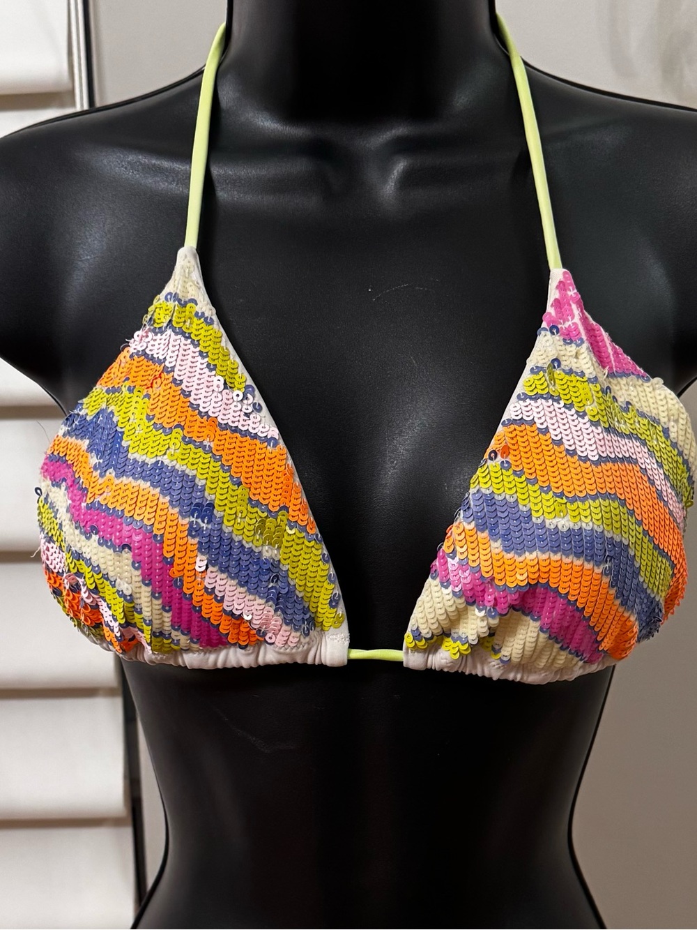 VICTORIAS SECRET Neon Stripe SEQUIN  BIKINI Top Medium